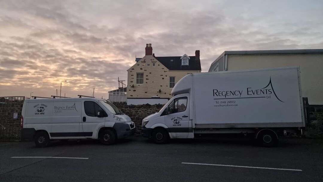 Regency Events Ltd. hire vans parked in Guernsey.